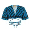 Gucci Blue Printed Cotton Blend Crop Top In Blue