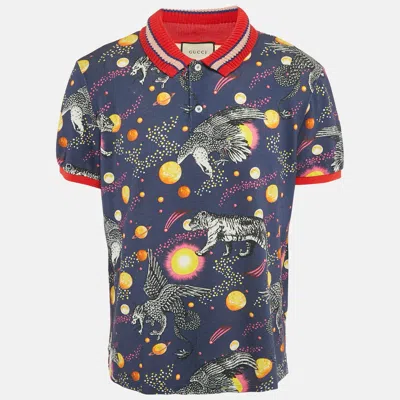 Pre-owned Gucci Blue Printed Cotton Pique Polo T-shirt Xxxl
