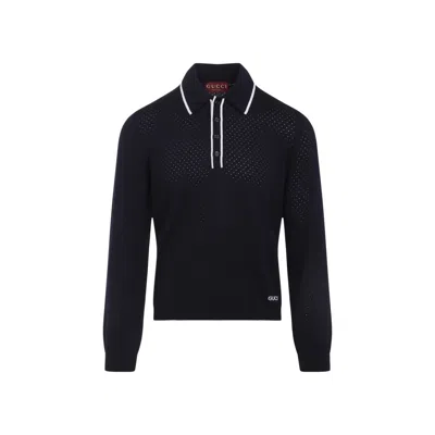 GUCCI BLUE PRINTED LOGO POLO