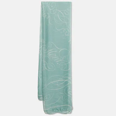 Pre-owned Gucci Blue Printed Silk Square Scarf