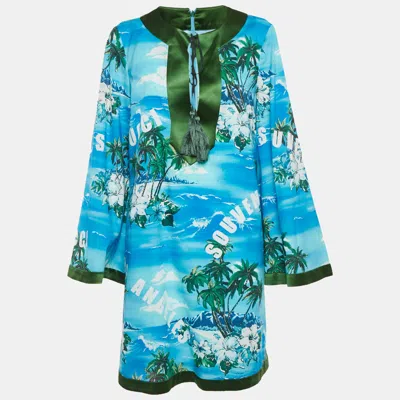 Pre-owned Gucci Blue Printed Twill Shift Dress M