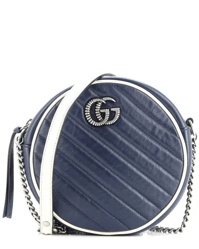 Gucci Blue Quilted Leather Gg Marmont Round Shoulder Bag Mini (authentic Pre-  Loved)