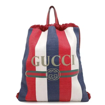 Pre-owned Gucci Blue Red Color White Canvas Backpack ()