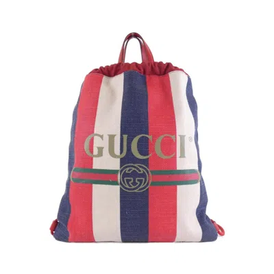 Pre-owned Gucci Blue Red Color White Canvas Leather Backpack ()