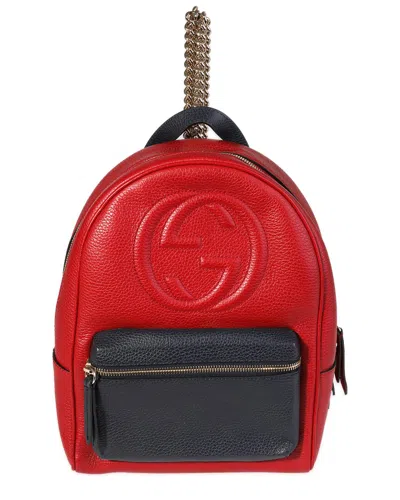 Gucci Blue, Red Leather Soho Chain Backpack (authentic Pre-loved)