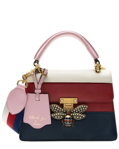 Pre-owned Gucci Blue, Red, White Crystal, Enamel, Faux Pearl, Leather, Nylon Queen  Margaret Top Handle (authe