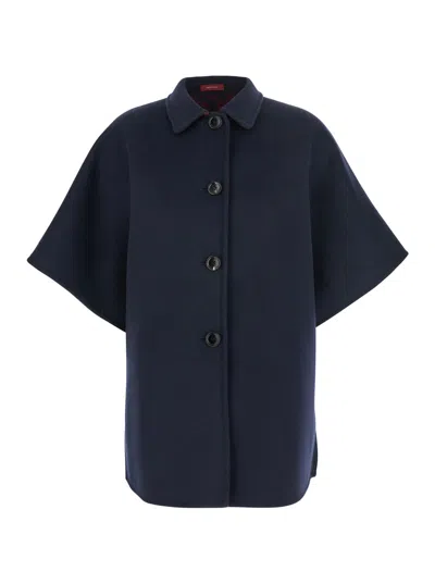 Gucci Blue Reversible Cape With Pointed Collar In Wool And Silk Woman