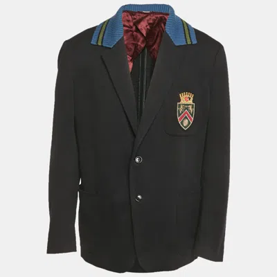 Pre-owned Gucci Blue Rib Collar Cotton Switch Emblem Blazer Xxxl In Black