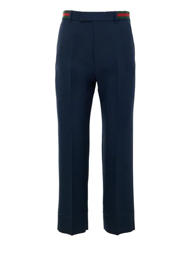 Gucci Blue Sartorial Pants With Detail Web Tape