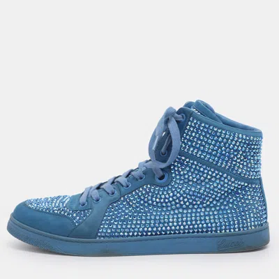 Pre-owned Gucci Blue Satin Crystal Embellished High Top Sneakers Size 43