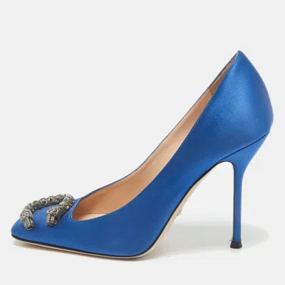 Pre-owned Gucci Blue Satin Embellished Dionysus Pumps Size 37.5