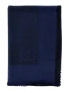 Gucci Women Blue Scarf With Gg All-over Motif In Wool Woman In Blue