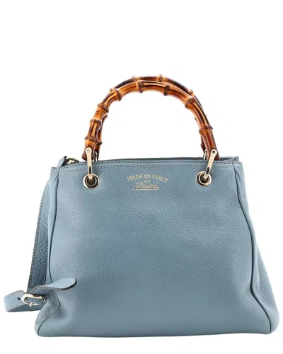 Gucci Blue Sheep Leather Bamboo Shopper Tote Small (authentic Pre-loved)