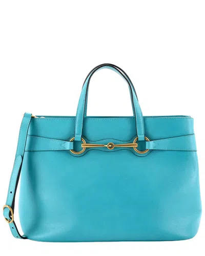 Gucci Blue Sheep Leather Bright Bit Convertible Tote Medium (authentic Pre-  Loved)