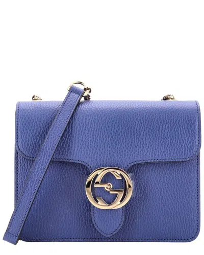 GUCCI GUCCI BLUE SHEEP LEATHER INTERLOCKING SHOULDER BAG SMALL (AUTHENTIC PRE-LOVED)