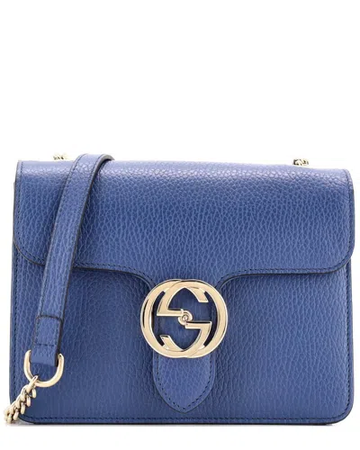GUCCI GUCCI BLUE SHEEP LEATHER INTERLOCKING SHOULDER BAG SMALL (AUTHENTIC PRE-LOVED)