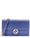 Gucci Blue Sheep Leather Interlocking Wallet On Chain (authentic Pre-loved)