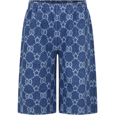 Gucci Kids' Blue Shorts For Boy With Gg Stars