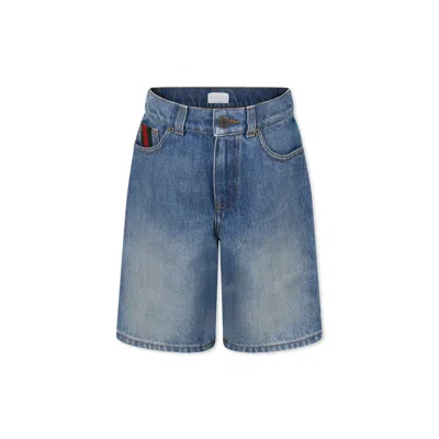 GUCCI BLUE SHORTS FOR KIDS WITH WEB DETAIL