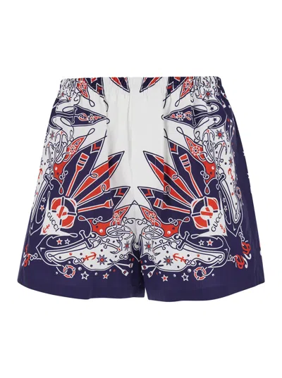 Gucci Blue Shorts With  Bandana Print In Cotton Man In Multicolor