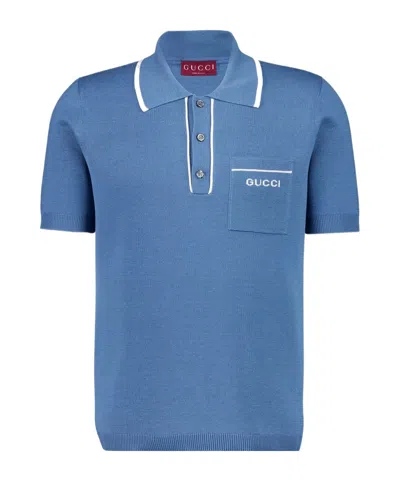 Gucci Blue Silk-cotton Short-sleeve Polo