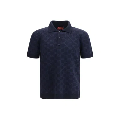 Gucci Men Gg Supreme Polo Shirt In Blue
