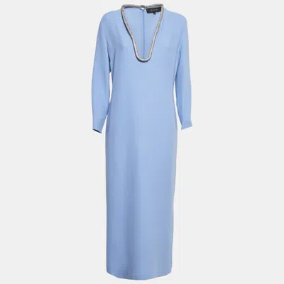 Pre-owned Gucci Blue Silk Stud Detail Long Dress M