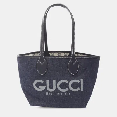 Pre-owned Gucci Blue Small Denim And Gg Canvas Totissima Reversible Tote