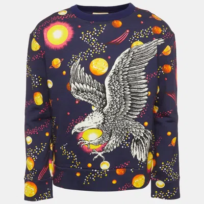 Pre-owned Gucci Blue Space Eagle Print Cotton Sweatshirt M