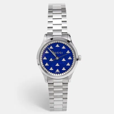 Pre-owned Gucci Blue Stainless Steel G-timeless Ya1265043 Women's Wristwatch 32 Mm In Silver