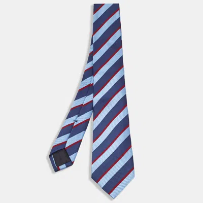 Pre-owned Gucci Blue Striped Silk Tie