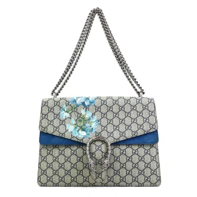 Pre-owned Gucci Blue Suede Gg Supreme Canvas Shoulder Bag ()