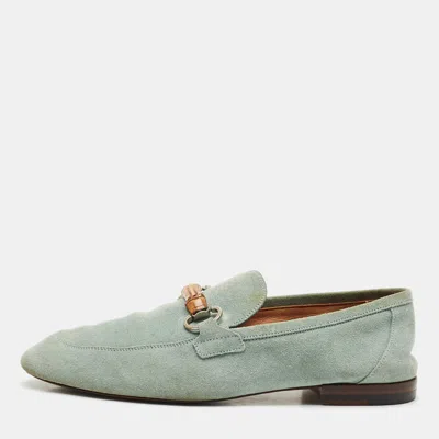 Pre-owned Gucci Blue Suede Jordaan Slip On Loafers Size 40.5