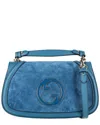 Gucci Blue Suede Large Blondie Top Handle Bag (authentic Pre-loved) In Blue