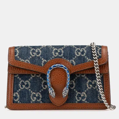 Pre-owned Gucci Blue Super Mini Gg Denim Dionysus Crossbody