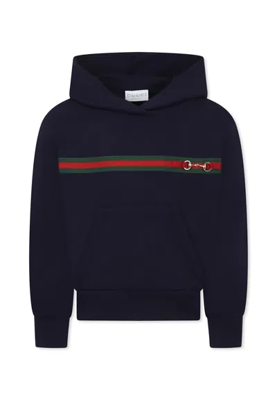 Gucci Kids' Blue Sweatshirt For Girl With Horsebit