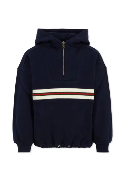 Gucci Blue Sweatshirt For Kids With Web Detail
