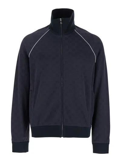 Gucci Blue Sweatshirt With High Neck And Front Zip Closure In Gg Canvas Man In Multicolor