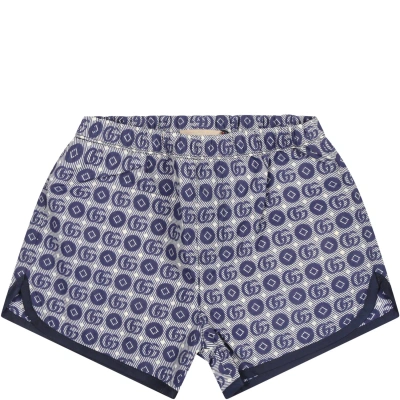 Gucci Blue Swim Shorts For Baby Boy With Double G