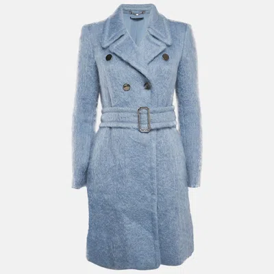 Pre-owned Gucci Blue Textured Mohair Double Breasted Mid-length Coat S