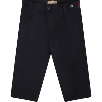 Gucci Blue Trousers For Baby Boy With Web Detail