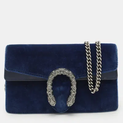 Pre-owned Gucci Blue Velvet And Leather Super Mini Dionysus Chain Bag