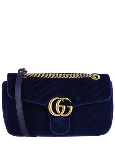 Gucci Blue Velvet Gg Marmont Small Shoulder Bag (authentic Pre-loved)