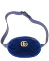 Gucci Blue Velvet Quilted Gg Marmont Belt Bag (authentic Pre-loved) In Blue