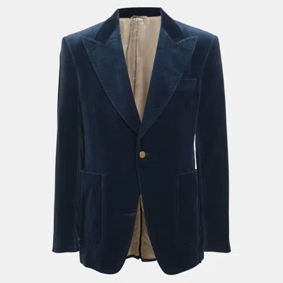 Pre-owned Gucci Blue Velvet Single Breasted Blazer L