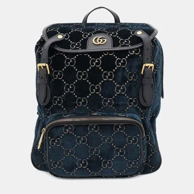 Pre-owned Gucci Blue Velvet Size Small Gg Velvet Backpack
