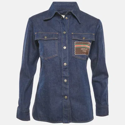 Pre-owned Gucci Blue Vintage Logo Patch Work Denim Shirt S