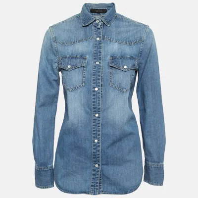 Pre-owned Gucci Blue Washed Denim Long Sleeve Shirt S