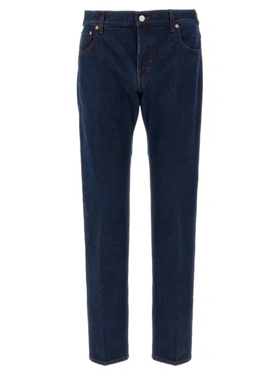 Gucci Men Web Tape Jeans In Blue