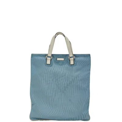 Pre-owned Gucci Blue White Canvas Leather Shoulder Bag Tote Bag () In Blue, White